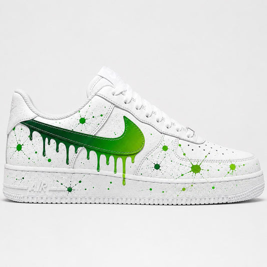 Custom Hand-Painted Nike Air Force 1 Shoes | Green Drip Splatter Sneaker