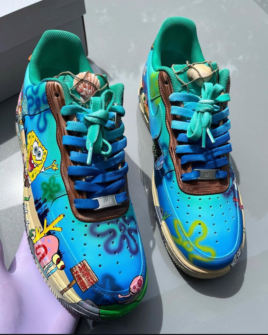 Custom Cartoon Air Force 1 Sneakers, Ocean Inspired Hand Painted Shoes