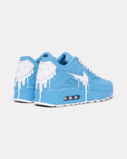 Custom Nike Air Max 90 Sneakers | Baby Blue White Drip | Hand-Painted Drip Design | Personalized Streetwear Shoes | Retro Gift