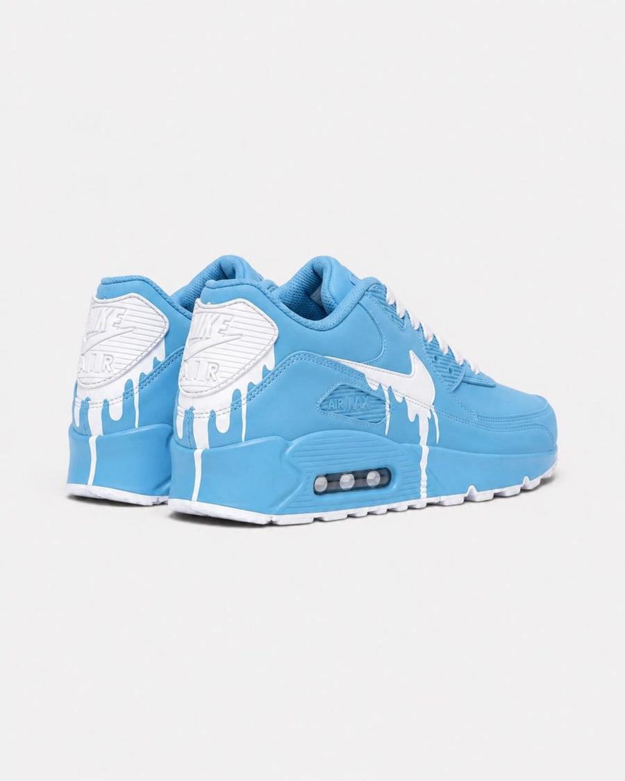 Custom Nike Air Max 90 Sneakers | Baby Blue White Drip | Hand-Painted Drip Design | Personalized Streetwear Shoes | Retro Gift