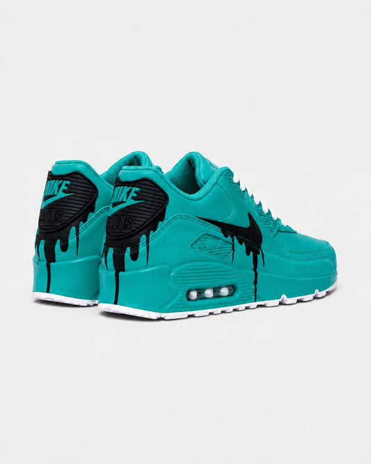 Custom Nike Air Max 90 Sneakers | Turquoise Black Drip | Hand-Painted Drip Design | Personalized Streetwear Shoes | Retro Gift