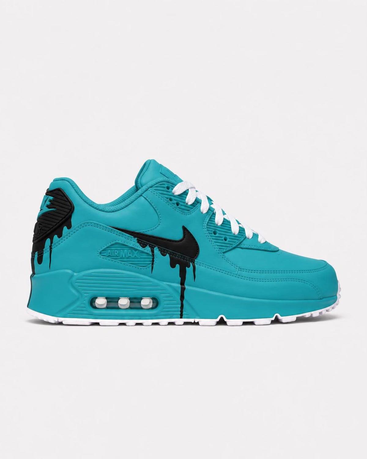 Custom Nike Air Max 90 Sneakers | Turquoise Black Drip | Hand-Painted Drip Design | Personalized Streetwear Shoes | Retro Gift