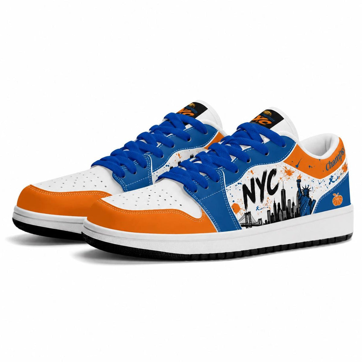New York Basketball Team Sneakers for Men & Women New York Fan Team Basketball Champs Sport Shoes Blue Orange Low Top White Kicks NYC Gifts