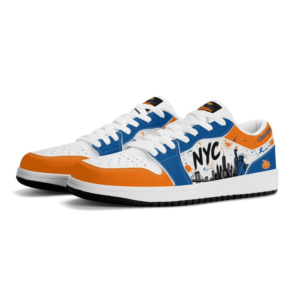 New York Basketball Team Sneakers for Men & Women New York Fan Team Basketball Champs Sport Shoes Blue Orange Low Top White Kicks NYC Gifts