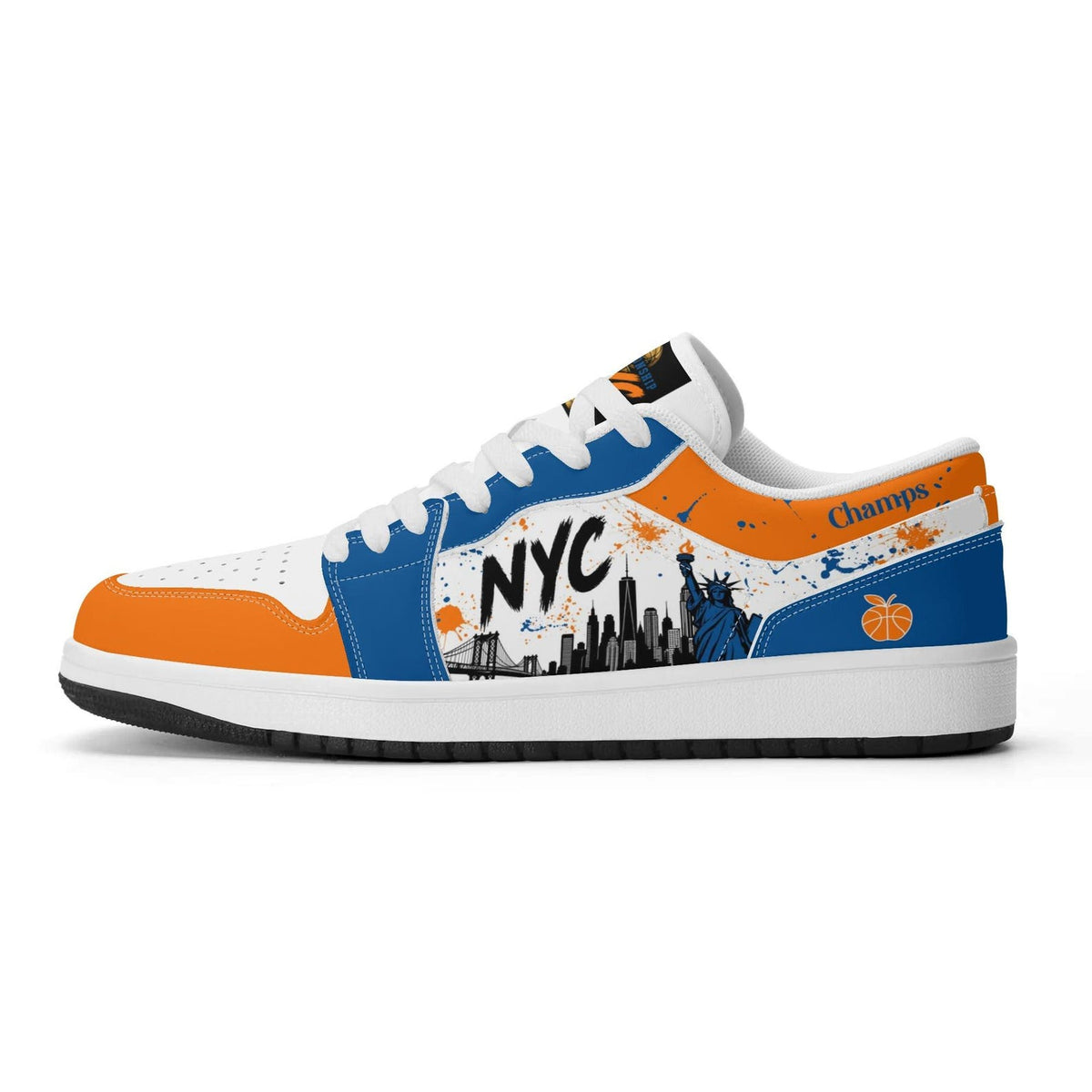 New York Basketball Team Sneakers for Men & Women New York Fan Team Basketball Champs Sport Shoes Blue Orange Low Top White Kicks NYC Gifts