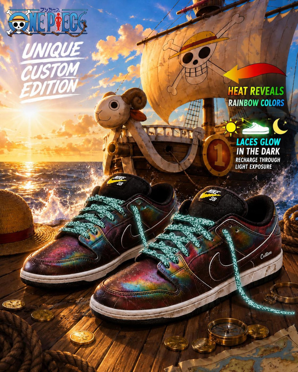 Custom Light-Reactive Sneakers | Color-Changing/Fluorescent Art Piece | Moonlight Rainbow Chameleon