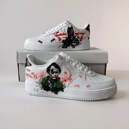 Custom-Made White Comics Sneakers Hand-Painted Unique AF1 Superhero-Villain Sneakers, Birthday Gift