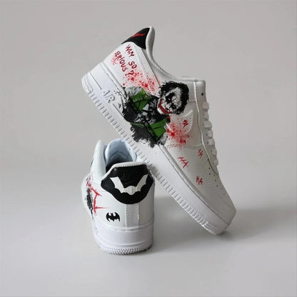 Custom-Made White Comics Sneakers Hand-Painted Unique AF1 Superhero-Villain Sneakers, Birthday Gift