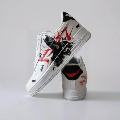 Custom-Made White Comics Sneakers Hand-Painted Unique AF1 Superhero-Villain Sneakers, Birthday Gift