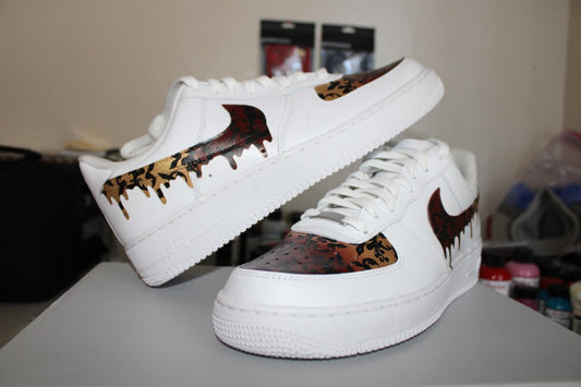 Custom Air Force 1 Burgundy Gold Damask | Luxury Hand Painted AF1 | Drip Swoosh Sneakers | Personalized Custom Nike Shoes
