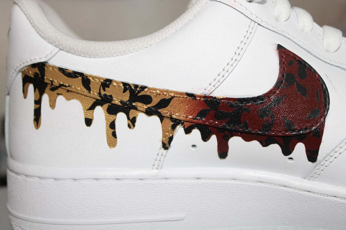 Custom Air Force 1 Burgundy Gold Damask | Luxury Hand Painted AF1 | Drip Swoosh Sneakers | Personalized Custom Nike Shoes
