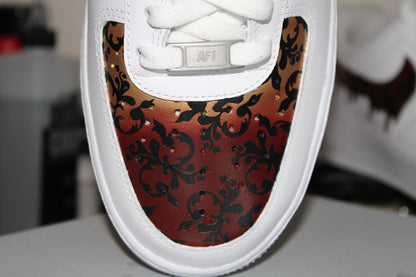 Custom Air Force 1 Burgundy Gold Damask | Luxury Hand Painted AF1 | Drip Swoosh Sneakers | Personalized Custom Nike Shoes