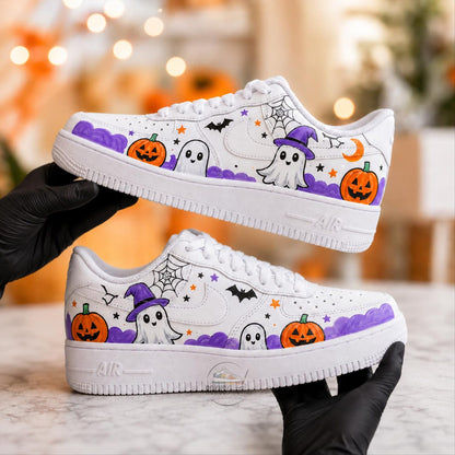 Custom Spooky Sneakers, Hand Painted Halloween Shoes, Ghost Pumpkin Gift
