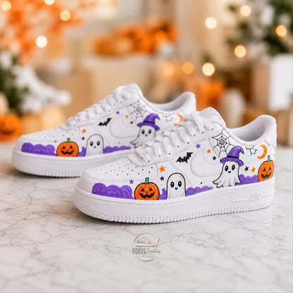 Custom Spooky Sneakers, Hand Painted Halloween Shoes, Ghost Pumpkin Gift