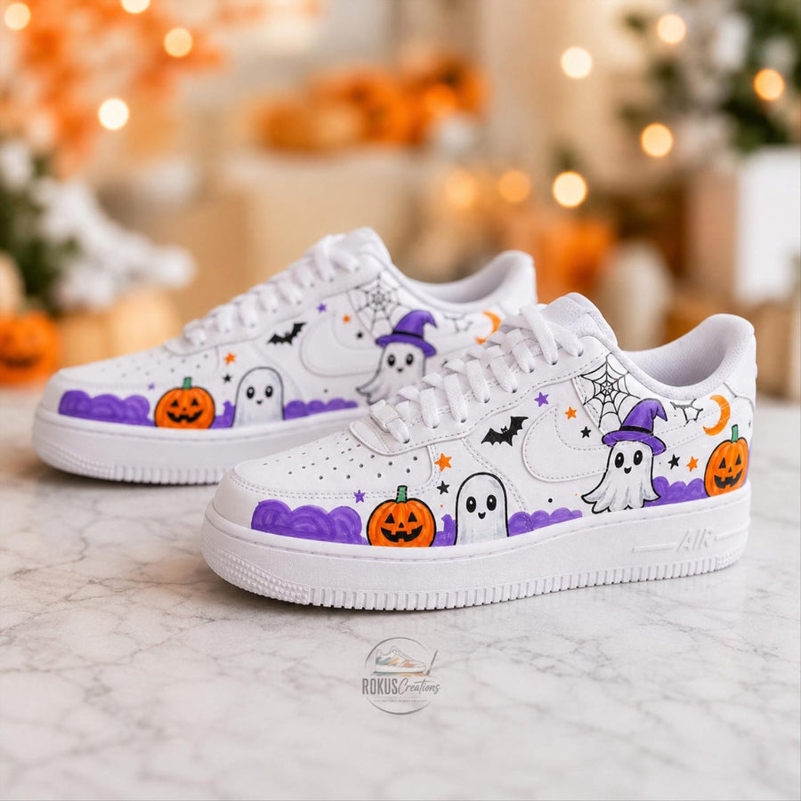Custom Spooky Sneakers, Hand Painted Halloween Shoes, Ghost Pumpkin Gift