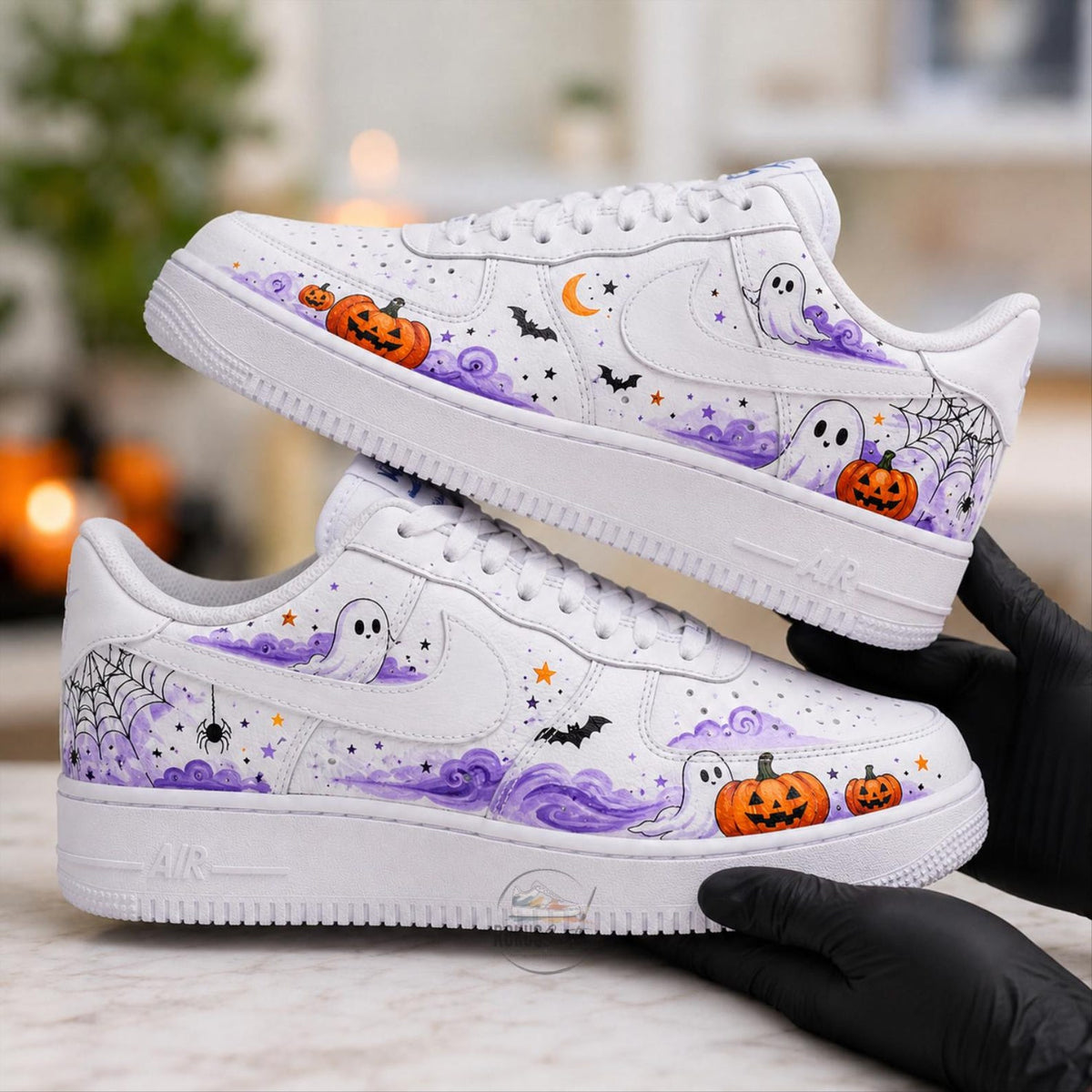 Custom Halloween Sneakers, Hand Painted Ghost Pumpkin Shoes, Spooky Streetwear Gift