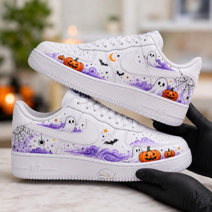 Custom Halloween Sneakers, Hand Painted Ghost Pumpkin Shoes, Spooky Streetwear Gift