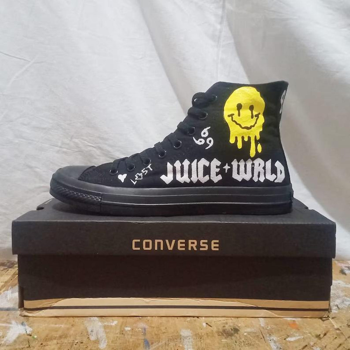 Juice WRLD Inspired Hand Painted Sneakers ustom Streetwear Shoes | Unique Rap Fan Art Footwear | Hip Hop Fashion