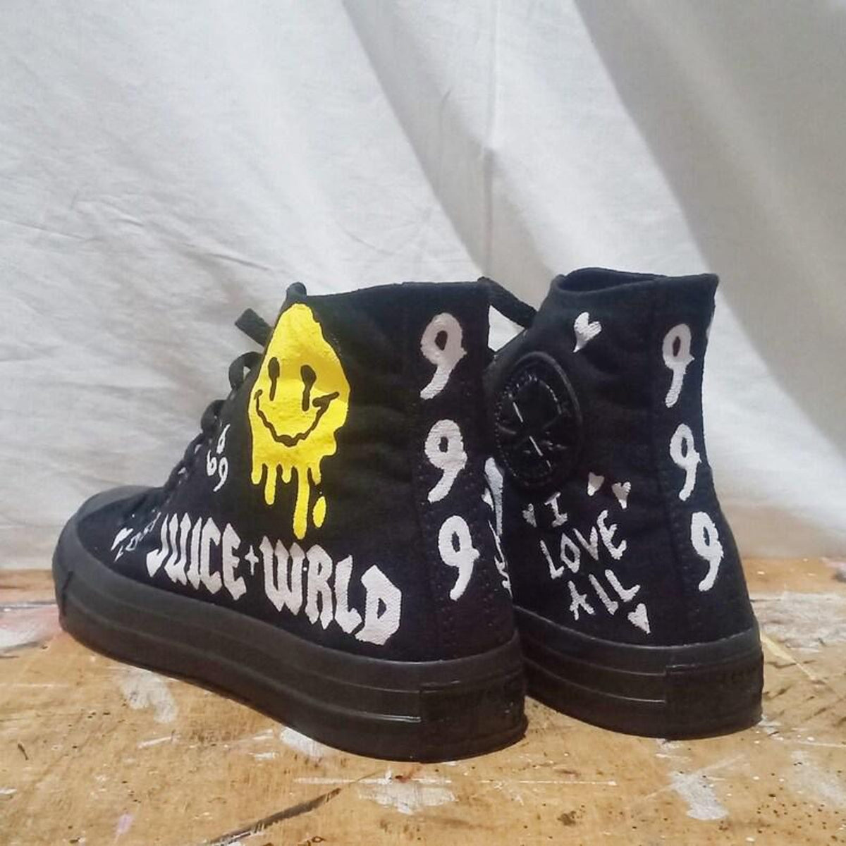 Juice WRLD Inspired Hand Painted Sneakers ustom Streetwear Shoes | Unique Rap Fan Art Footwear | Hip Hop Fashion