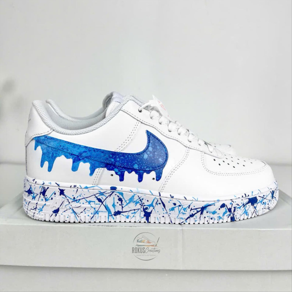 Custom Hand Painted Blue Drip AF1 Sneakers, Personalized Blue Paint Splash Air Force 1 Shoes, Unique Streetwear Gift