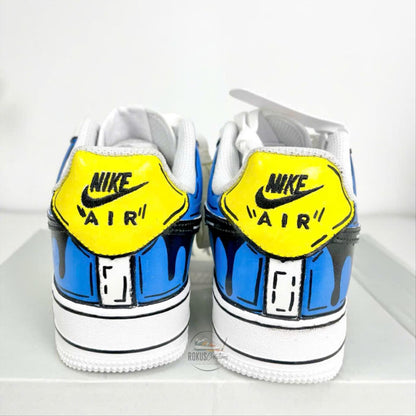 Custom Hand Painted Comic Style AF1 Sneakers, Personalized Blue Yellow Drip Air Force 1 Shoes, Unique Streetwear Gift