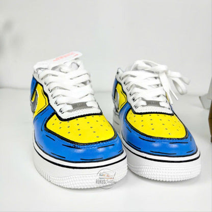 Custom Hand Painted Comic Style AF1 Sneakers, Personalized Blue Yellow Drip Air Force 1 Shoes, Unique Streetwear Gift
