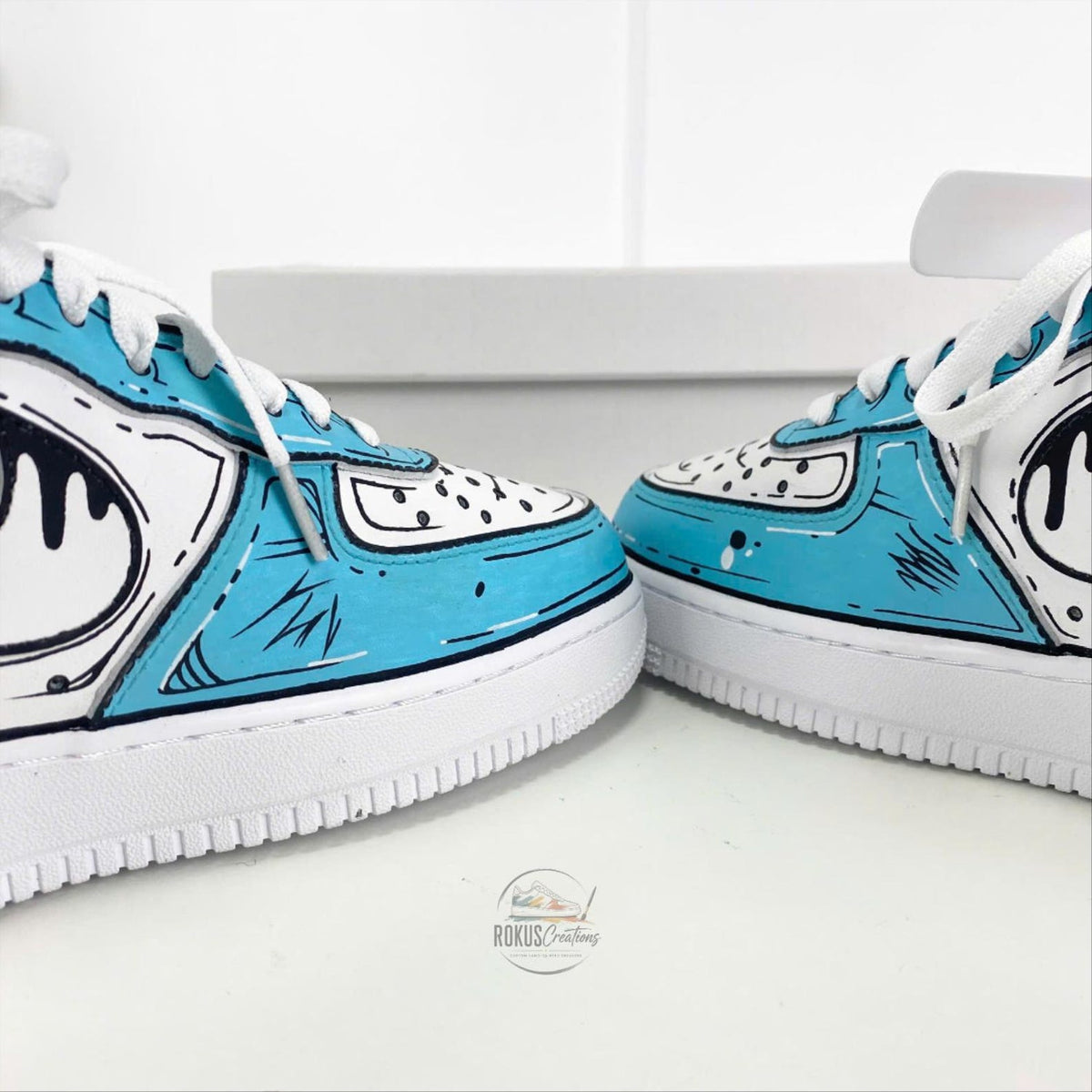 Custom Hand Painted Blue Comic AF1 Sneakers, Personalized Cartoon Drip Air Force 1 Shoes, Pop Art Streetwear Gift for Sneaker Lovers