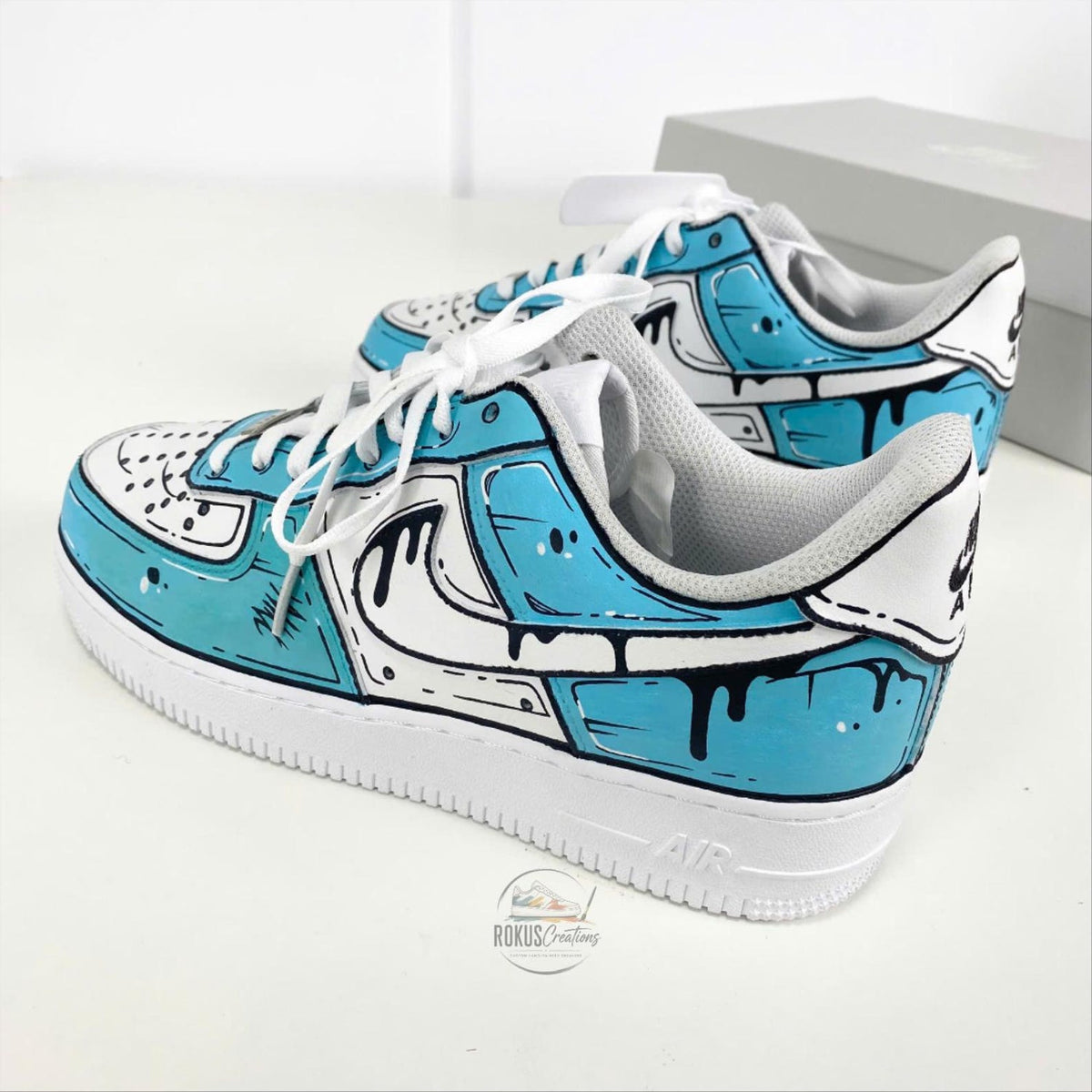 Custom Hand Painted Blue Comic AF1 Sneakers, Personalized Cartoon Drip Air Force 1 Shoes, Pop Art Streetwear Gift for Sneaker Lovers