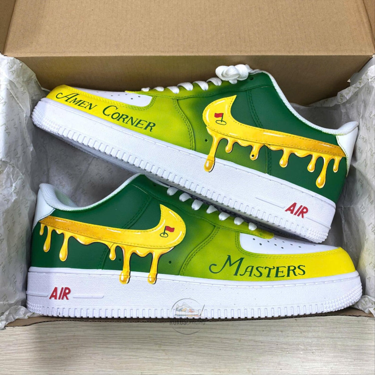 Custom Hand Painted Golf AF1 Sneakers, Personalized Green Yellow Drip Air Force 1 Shoes, Golf Lover Gift