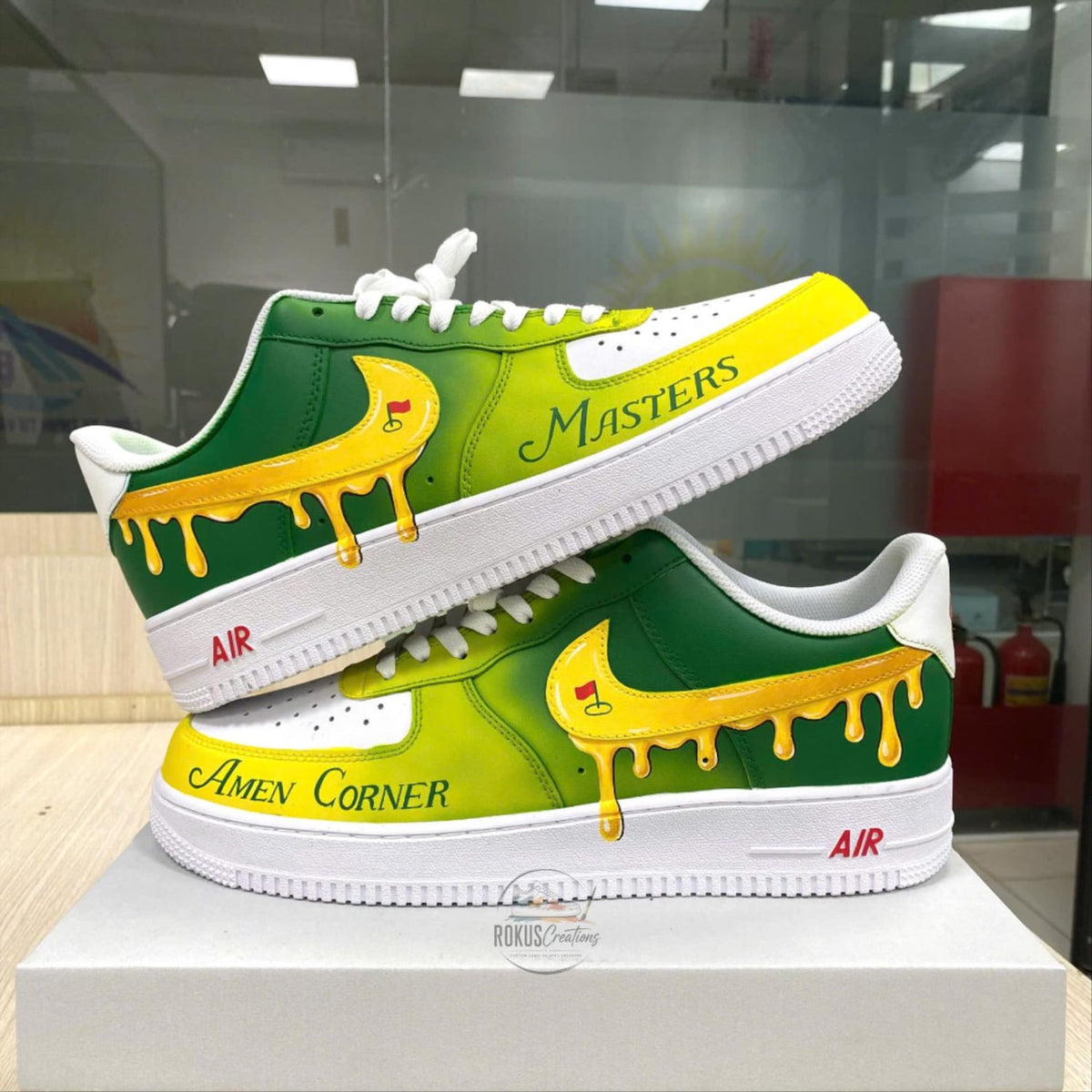 Custom Hand Painted Golf AF1 Sneakers, Personalized Green Yellow Drip Air Force 1 Shoes, Golf Lover Gift