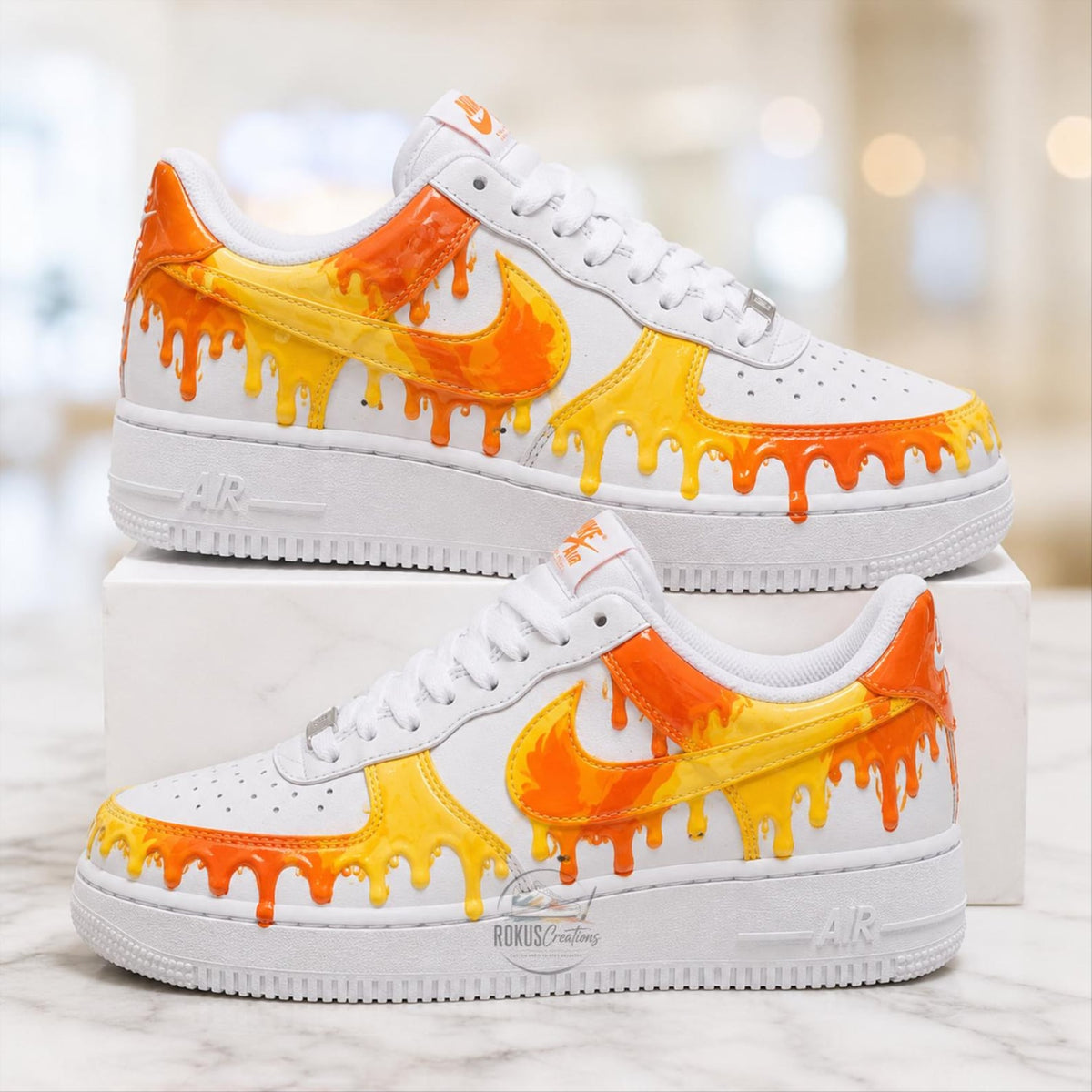 Custom Orange & Yellow Drip Air Force 1, Personalized Hand-Painted AF1 Sneakers, Paint Drip Art Shoes, Streetwear Gift for Men Women