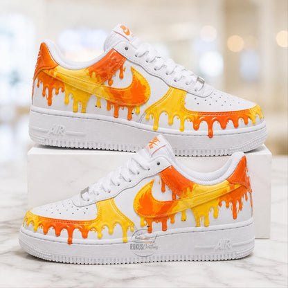 Custom Orange & Yellow Drip Air Force 1, Personalized Hand-Painted AF1 Sneakers, Paint Drip Art Shoes, Streetwear Gift for Men Women