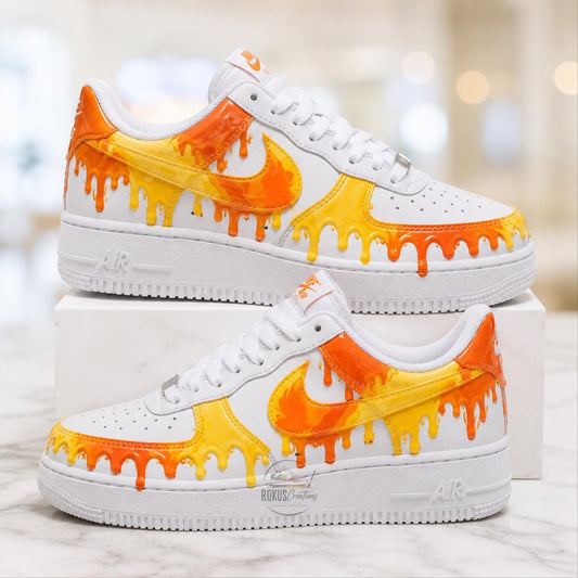 Custom Orange & Yellow Drip Air Force 1, Personalized Hand-Painted AF1 Sneakers, Paint Drip Art Shoes, Streetwear Gift for Men Women
