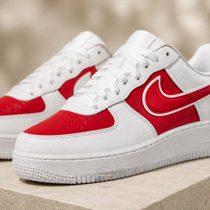 Custom Red & White Air Force 1, Personalized Hand-Painted AF1 Sneakers, Classic Two-Tone Shoes