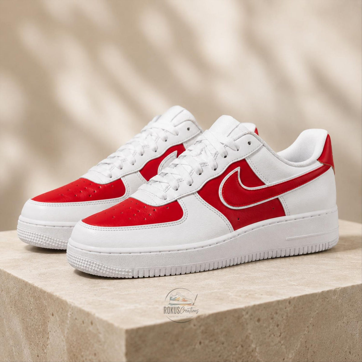 Custom Red & White Air Force 1, Personalized Hand-Painted AF1 Sneakers, Classic Two-Tone Shoes