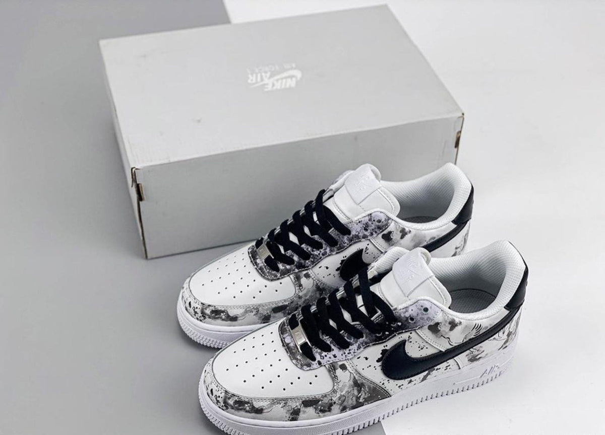 Hand-Painted Custom Air Force 1 Sneakers, Black & White Japanese style Shoes Y2k