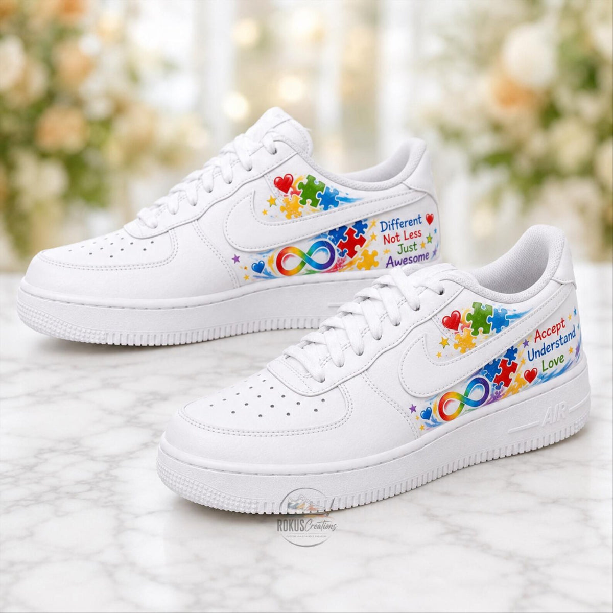 Custom Hand Painted Autism Awareness AF1 Sneakers, Personalized Puzzle Air Force 1 Shoes, Neurodiversity Gift