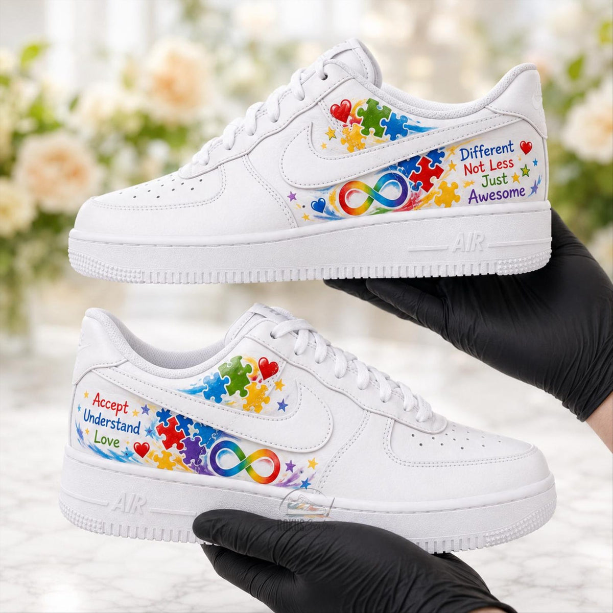 Custom Hand Painted Autism Awareness AF1 Sneakers, Personalized Puzzle Air Force 1 Shoes, Neurodiversity Gift