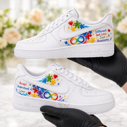 Custom Hand Painted Autism Awareness AF1 Sneakers, Personalized Puzzle Air Force 1 Shoes, Neurodiversity Gift