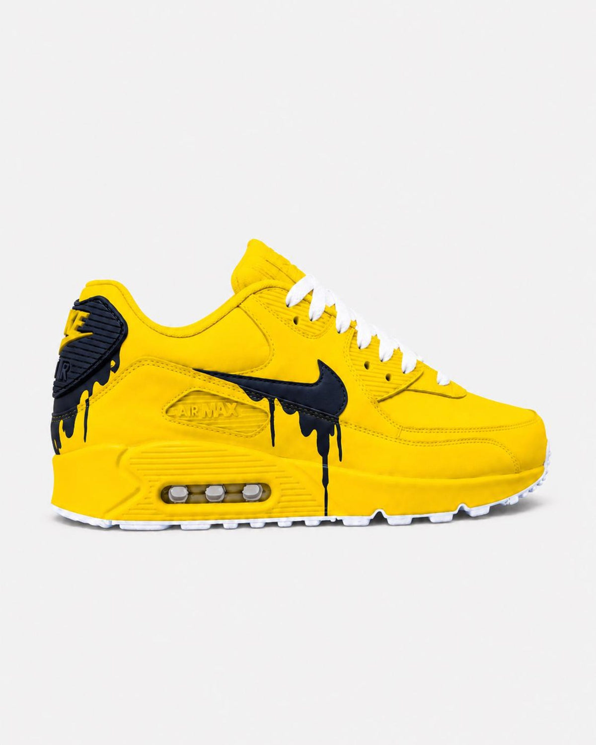 Custom Nike Air Max 90 Sneakers | Yellow Navy Hand-Painted Drip Design | Personalized Streetwear Shoes | Indiana