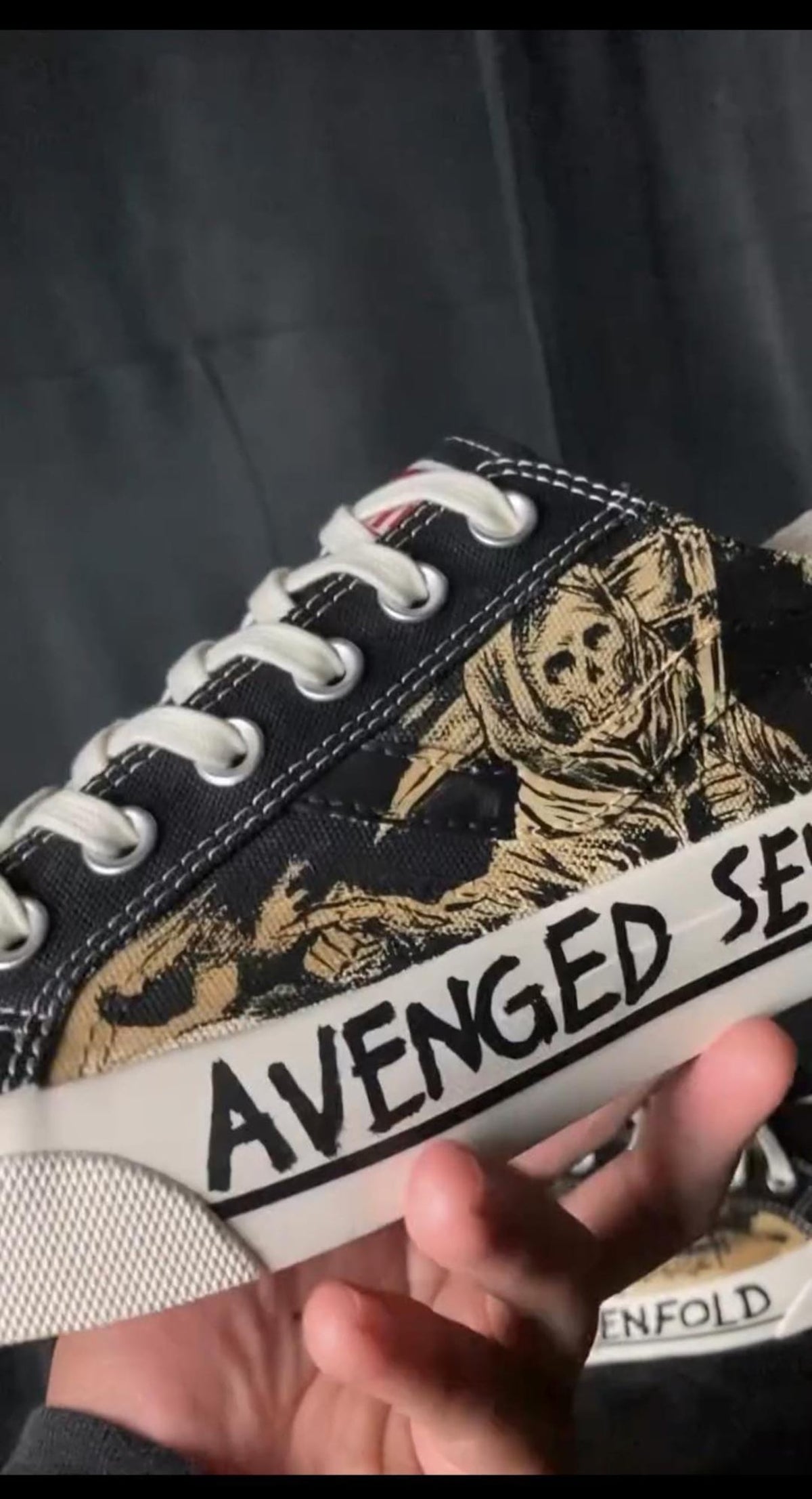 Custom Avenged Sevenfold Inspired Converse Low Tops Hand Painted A7X Sneakers | Punk Concert Shoes