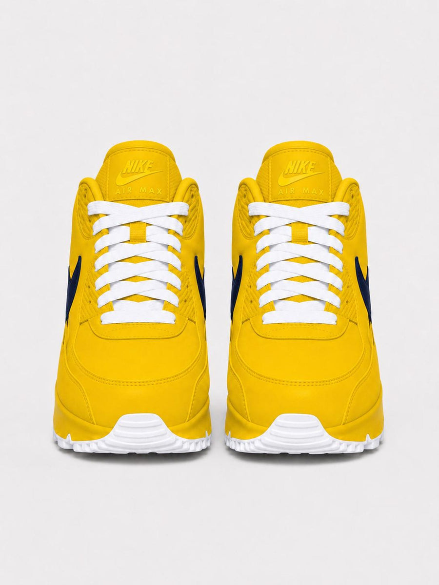 Custom Nike Air Max 90 Sneakers | Yellow Navy Hand-Painted Drip Design | Personalized Streetwear Shoes | Indiana