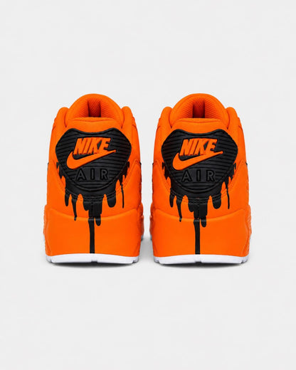 Custom Nike Air Max 90 Sneakers | Orange Black Drip | Hand-Painted Drip Design | Personalized Streetwear Shoes | Retro Gift