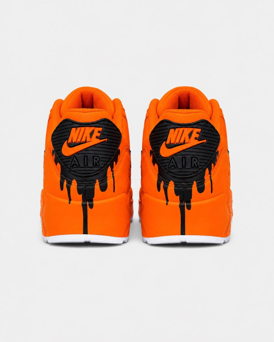 Custom Nike Air Max 90 Sneakers | Orange Black Drip | Hand-Painted Drip Design | Personalized Streetwear Shoes | Retro Gift