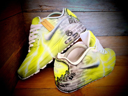 Custom Painted Air Max 90/Sneakers/Shoes/Kicks/Premium/Personalised/Yellow Brick Art
