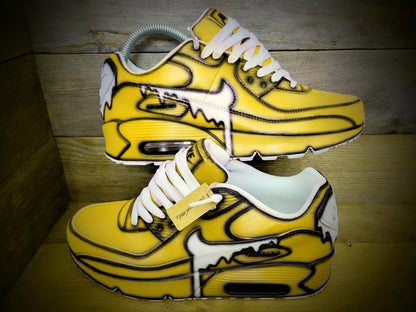 Custom Painted Air Max 90/Sneakers/Shoes/Kicks/Premium/Personalised/Yellow Drip Cartoon