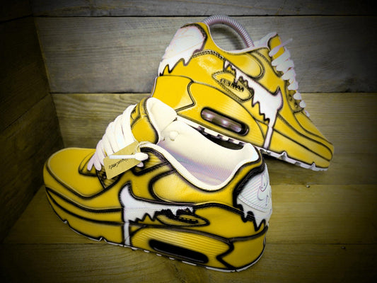 Custom Painted Air Max 90/Sneakers/Shoes/Kicks/Premium/Personalised/Yellow Drip Cartoon