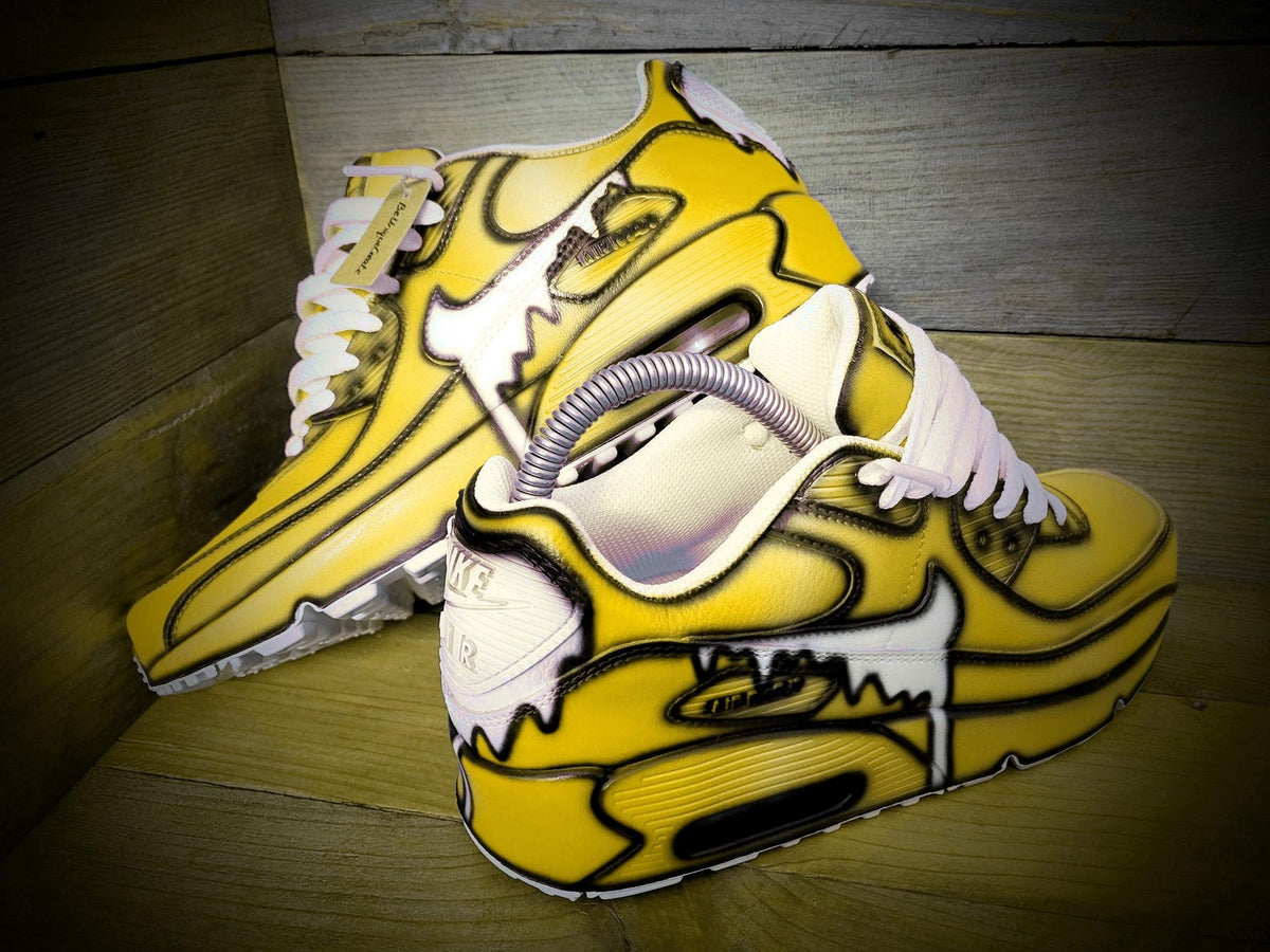 Custom Painted Air Max 90/Sneakers/Shoes/Kicks/Premium/Personalised/Yellow Drip Cartoon