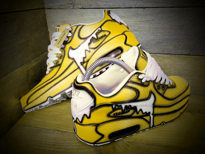 Custom Painted Air Max 90/Sneakers/Shoes/Kicks/Premium/Personalised/Yellow Drip Cartoon