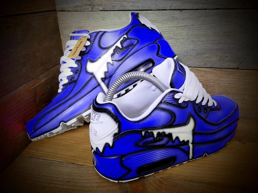 Custom Painted Air Max 90/Sneakers/Shoes/Kicks/Premium/Personalised/Blue Drip Cartoon